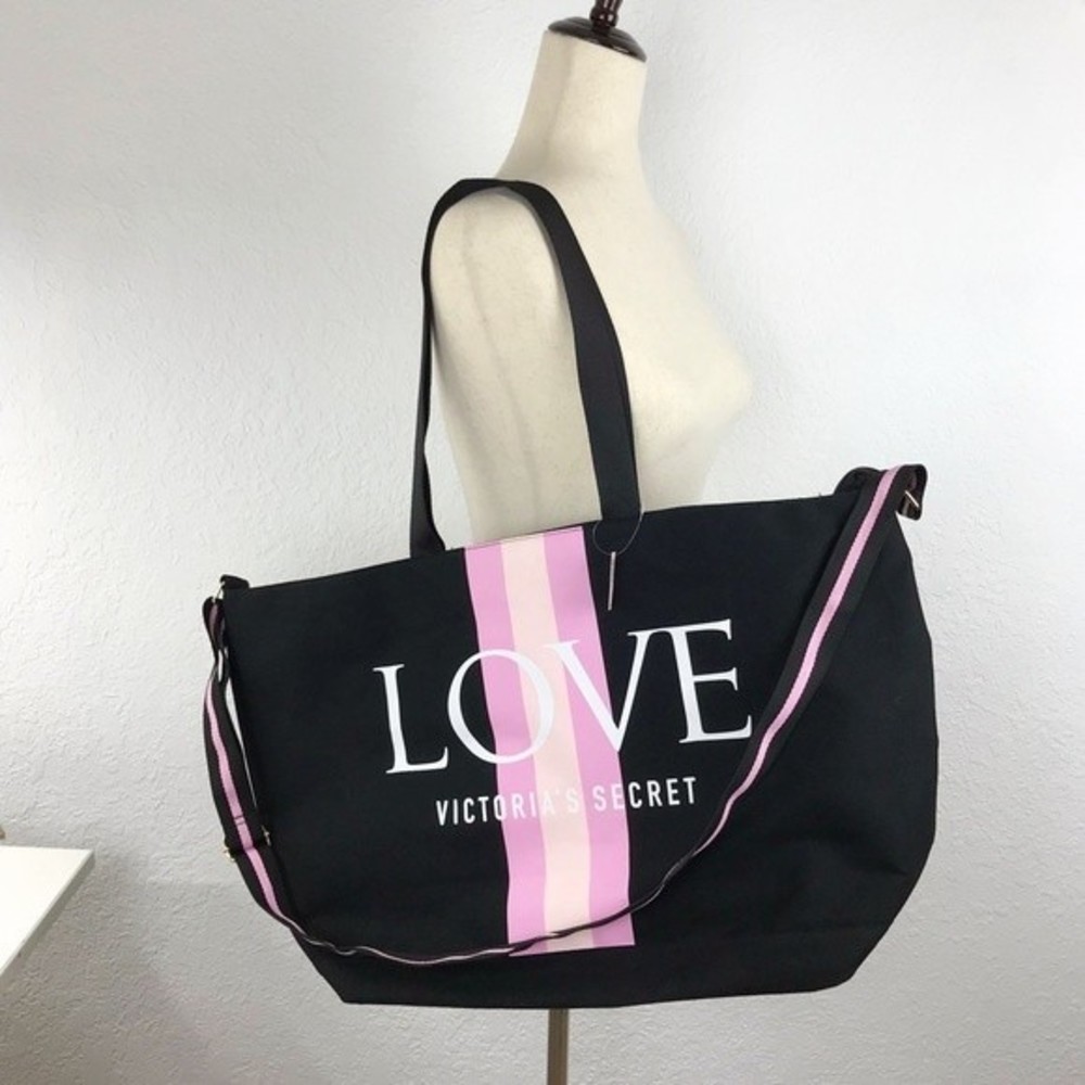 NWT Victoria's Secret Crossbody Shoulder Travel Tote LOVE Pink Purple Stripes